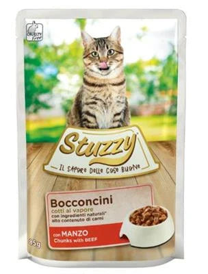 Cibo Umido Per Gatti STUZZYCAT BUSTE BOCCONI MANZO 24 x GR 85 NEW