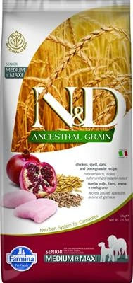 MANGIME SECCO PER CANI ND DOG ANCESTRAL SENIOR MEDIUM/MAXI POLLO/MELOGRANO KG 12